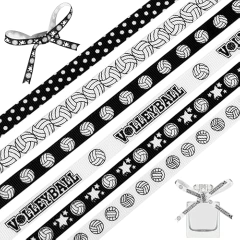 6 Rolls Volleyball Ribbon, 30 Yards 3/8" Width Volleyball Ribbon for Hair Bows, Cheer Ribbon, Volleyball Decorations for Gift Wrapping Hair Cheer Bows Crafting Sewing Volleyball Team Party Decorations Cover