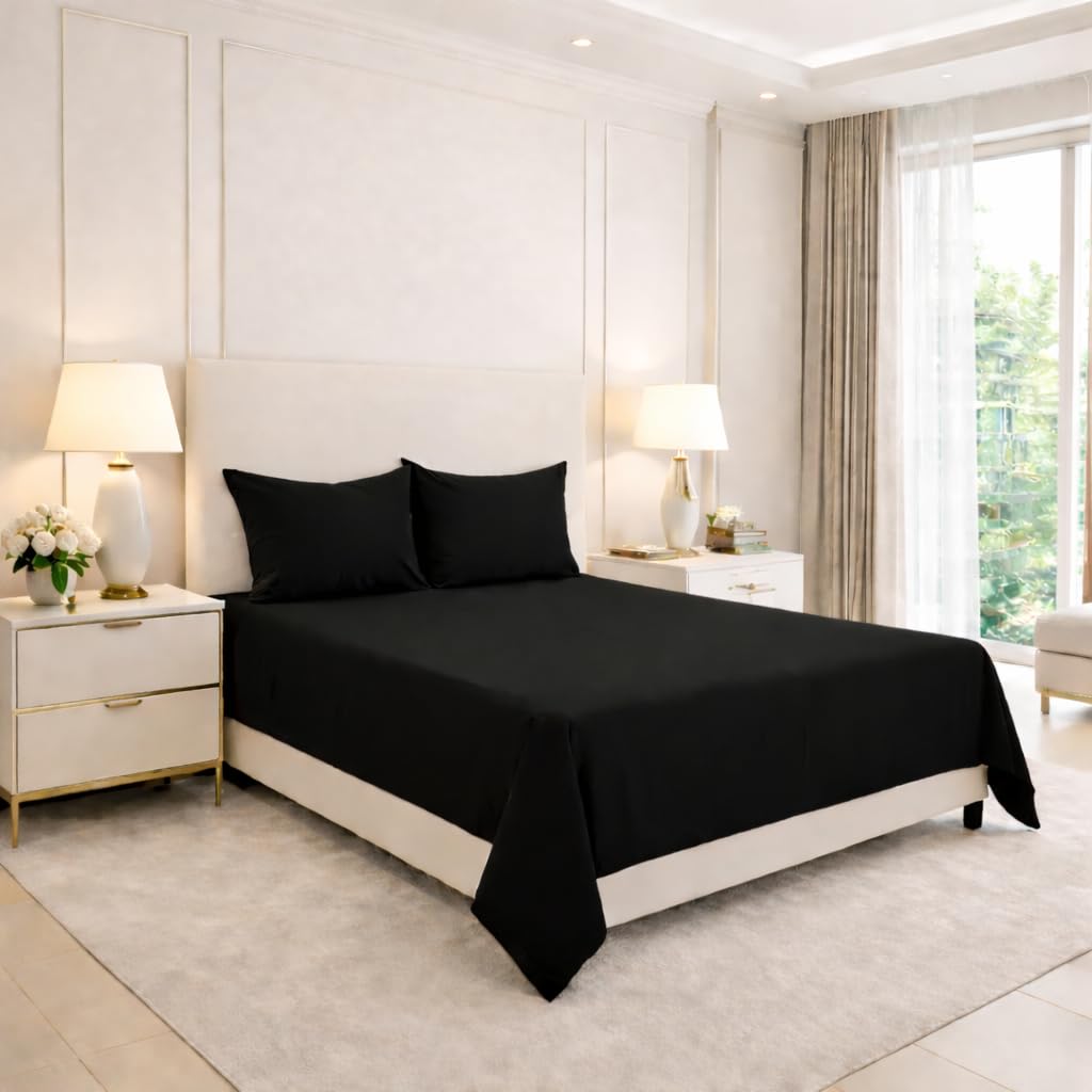 ARLINENS Polycotton Flat Sheets in Following Colours and Sizes: (DOUBLE, BLACK)