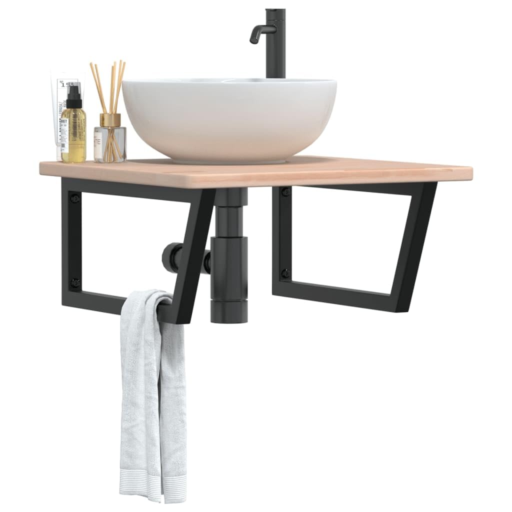 Lavabo flotante de madera maciza de roble con mango de acero, estante de pared de baño resistente, estante para cremas y toallas que ahorra espacio, sin taladrar