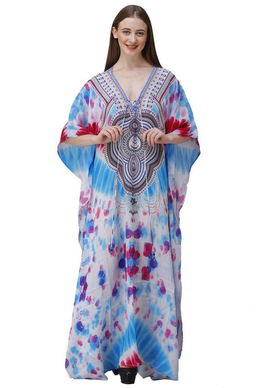 Women's Crepe Kaftan – Bohemian Tie&Die Printed V-Neck Long Maxi Caftan with Loose Fit & Elegant Design (Kaftan-Kurti)-image-30