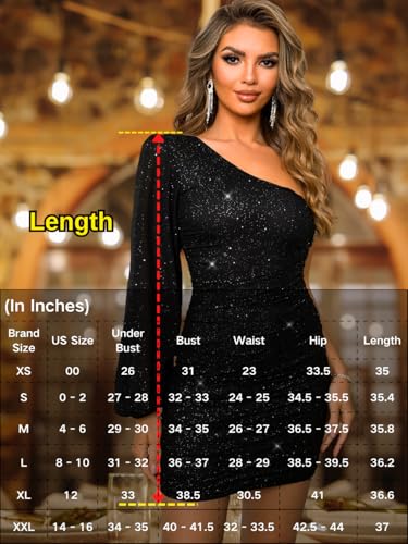 Image of ShawGobow Sparkly Outfits for Women,One Shoulder Ruched Bodycon Short Prom Dress,Sexy Dresses Cocktail Homecoming Nye