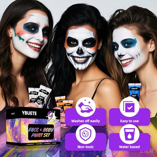 9 Colors Face Body Paint Set, Professional Paint Set for Halloween Cosplay Costume Party, Full-coverage Multi-Color Cream Makeup Blendable Set for Adults Halloween Cosplay SFX Makeup Paint