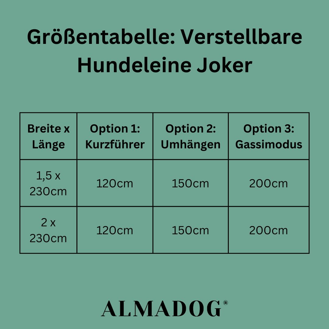 Verstellbare Hundeleine Joker - Umhaengeleine aus nachhaltigem Leder - Made in Germany - Olivgruen (15mm x 230cm)