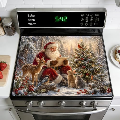 Image of Stove Top Cover for Electric Stove: 28''x20'' Stove Cover Elevate Your Kitchen Reliable Heat Protection,Non-Slip Kitchen Decor (Santa)