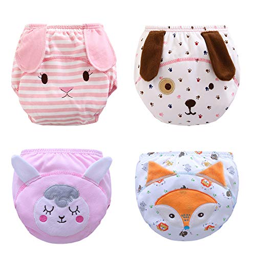 YANN Lovely Baby Girls' Washable Toilet Training Pants Nappy Underwear Cloth Diaper(4-Pack)