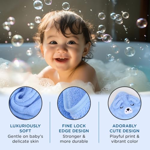 Image of Mee Mee Hooded Baby Bath Towel for New Born | Wash Cloth, Quick Absorbent, Can be Used for Baby Swaddling, Extra Soft Cotton Towels for Kids /Toddlers /Infants /Babies, Pack of 1, (Blue Dog) 80X80 CM