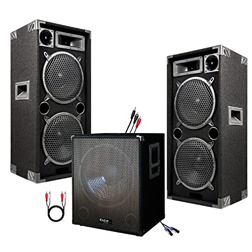 Ibiza light - Pack Sono DJ 2800w Cube 1512 avec Caisson amplifié de 800w + 2 Enceintes 1000w Max + câbles HP et câble PC
