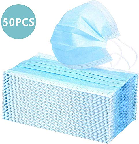 Preisvergleich Produktbild starnearby 50pcs Einweg OP-Maske Gesichtsmaske 3-lagig Mundschutz Staubschutz Infektionsschutz Schutzmaske Atemschutzmaske mit Ohrschlaufen schützt vor Verschmutzungen (Blau)
