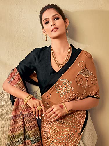 Image of AKHILAM Women's Abstract Tussar Silk Printed Saree With Unstitched Blouse Piece (KANTHA01 Parent)