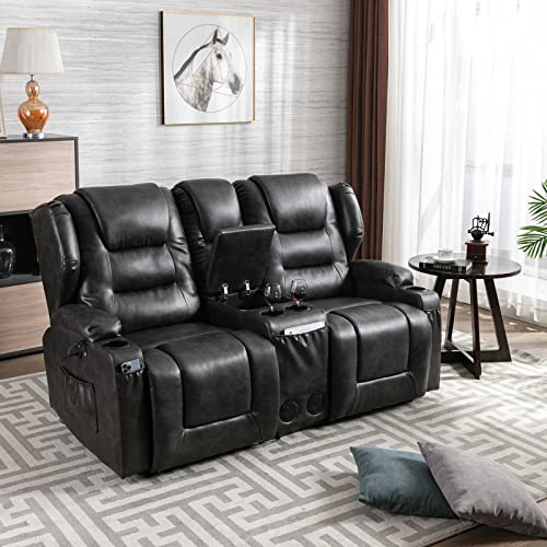 Samery Electric Home Theater Seating- Power Recline Chair Loveseat Rv Sofa With Console, 67" Double Recliner 2-Seater Rv Couch With Storage/Usb Charging/Lighting/Cup Holders For Living Room #TOP1