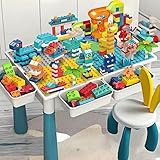 Zomaki 子供用 テーブル&チェアセット ブロック遊び 学習・パズル・多機能デスク お絵描き/食事/水遊び対応 (木製テーブル+椅子1脚+大粒ブロック350個)