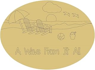 Oval Beach Design Line Cutout Beach DÃ©cor Summer Birthday Party Door Hanger MDF Shape Canvas Style 1 Art 1 (6