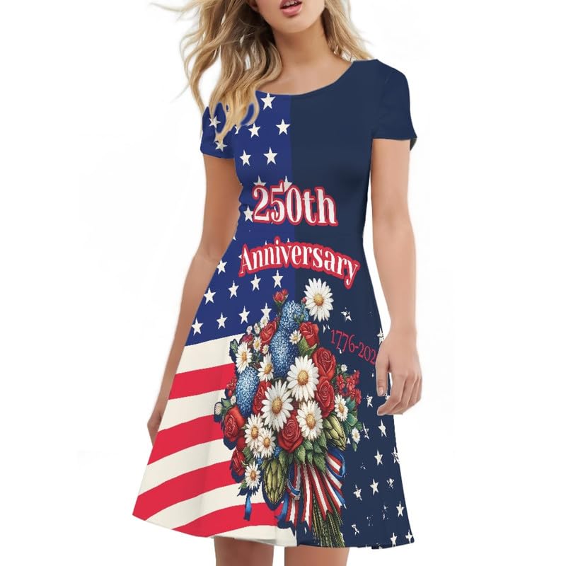 Image of Irisjudy T Shirt Dress for Women Short Sleeve Girls Short Sleeve Dress Plus Size, O Neck Knee Length Midi Dress for Ladies