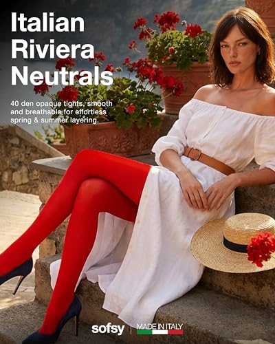 Sofsy Rosso Solido Collant Donna 40 Denari In Microfibra Opaca - M - Tights Modellanti Antiscivolo Con Fascia Vita Rinforzata, Tinta Unita Made In Italy - 3