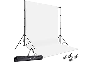 8.5 x 10ft Photo Background Support System with 100% White Cotton Muslin Backdrop