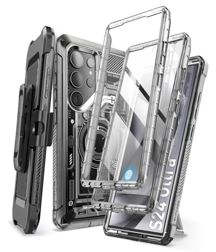 Image of SUPCASE Unicorn Beetle Pro for Samsung Galaxy S24 Ultra Case with Stand, [2 Front Frame] 360 Full-Body Belt-Clip & Kickstand Case with Screen Protector Phone Case for S24 Ultra, Frost Black