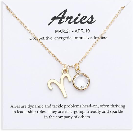 14k Gold Plated Zodiac Birthstone Crystal Pendant Necklace, Horoscope Sign Charm Necklace for Women Birthday Gift