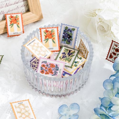 Obujopal 46 Pcs Flower Themed Post Stamp Stickers for Scrapbook Junk Journal Planner Diary Envelope Letter Card Making Collage Gift Wrapping Phone Case Craft Decoration, 23 Patterns