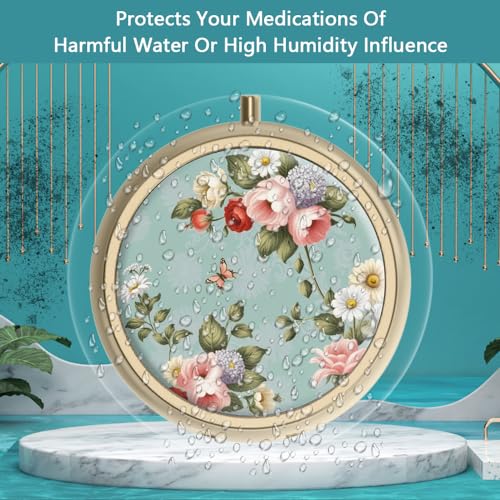 Image of Pill Case Pill Box with Mirror Retro Small Pill Case for Purse or Pocket Bronze Pill Box or Vitamins, Fish Oil, Supplements, Pill Containe Travel Gifts(2PCS)