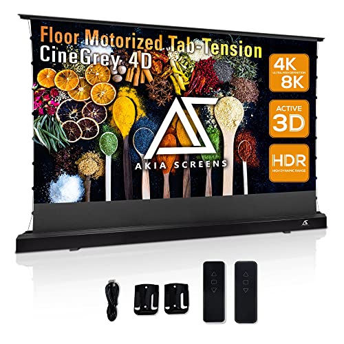 Image of Akia Screens 101 inch Floor Rising Projector Screen Motorized with Remote, ALR Projector Screen Ambient Light Rejecting Movie Screen for Standard Throw Projection Indoor, AK-FMT101UH2-C4D-X