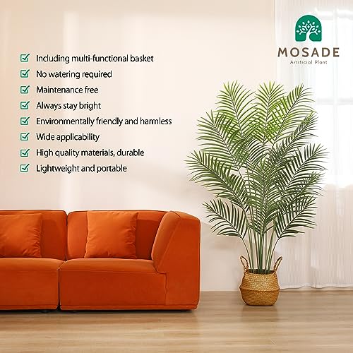 MOSADE Artificial Areca Palm Tree 5.5Feet Fake Tropical Palm Plant and Handmade Seagrass Basket, Perfect Tall Faux Dypsis Lutescens Plants for Entryway Modern Decor Home Office Porch Gift，2Pack