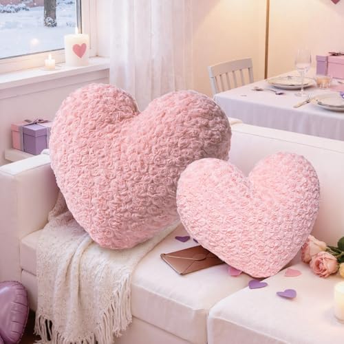 Lanpn Juego de 2 Piezas Cojin Corazon, Rosa Cojines Peluche