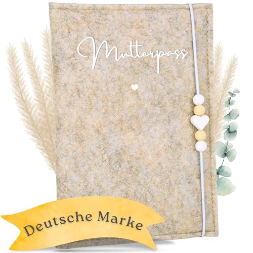 MAHEWA Premium Mutterpass-Hülle aus Filz - mit Fach für Ultraschallbilder und Kärtchen - Mutterpassschutzhülle (Creme-Beige Mutterpass)