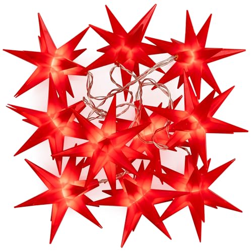 Nipach GmbH 10 LED Lichterkette Weihnachts-Sterne rot Trafo Timer Weihnachts-Deko Sternenkette Weihnachtssternkette Weihnachtsdeko Xmas-Deko