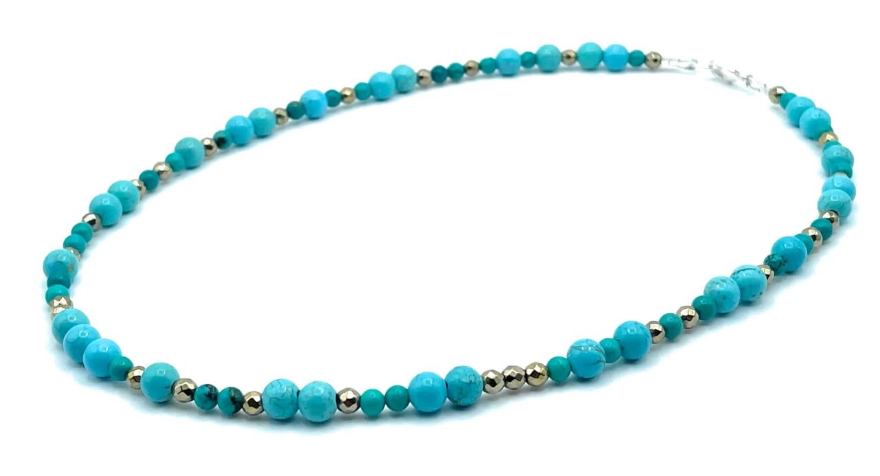 Collier en Turquoise Howlite et Pyrite, Argent 925, Bijoux Boho Artisanaux, Pierres Naturelles, Cadeau pour Femme