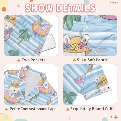 Cute Rabbit Palm Tree Blue Pajamas Set Soft Pjs Sets 2 Piece Short Sleeve Sleepwear Casual Loungewear3