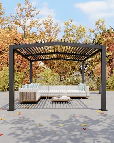 Image of GarveeLife Louvered Pergola 11 ft x 13 ft, Outdoor Pergola with Adjustable Louvered Roof, Reinforced Aluminum Frame, Integrated Drainage System, Hardtop Gazebo for Patio, Deck, Gray