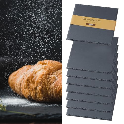 Lot de 8 plateaux en ardoise - Carrés - 20 x 20 cm - Protecteurs en feutre - Dessous de table - Plateau de service (1 lot de 8 plateaux en ardoise 20 x 20 cm)
