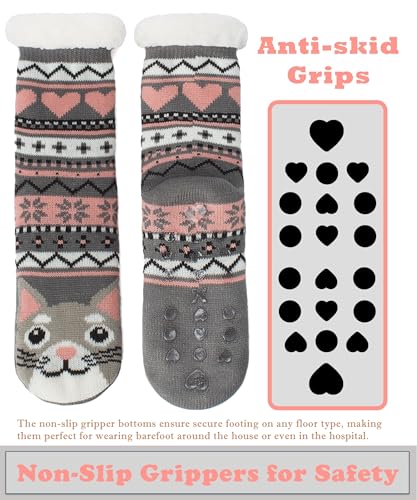 Fuzzy Slipper Socks for Women Girls Kids with Grips Warm Sherpa Lined Animal Cabin Socks Non Slip Indoor House Stocking Stuffers Christmas Gifts Cozy Winter4