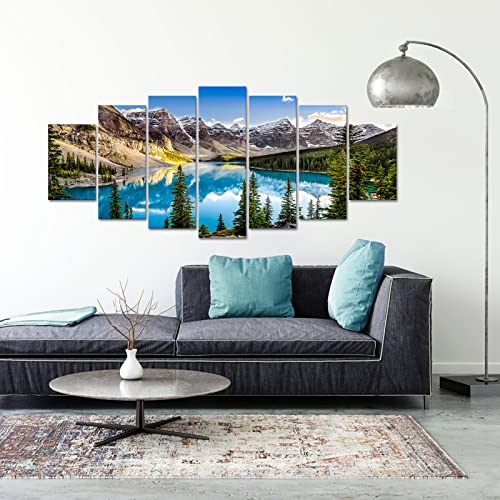 Huge 7 Pieces Canvas Wall Art Landscape View Of Moraine Lake And Mountain Range At Sunset In Canadian Rocky Mountains Picture Prints Modern Home Art Stretched And Framed Ready To Hang 70X32Inch #TOP3