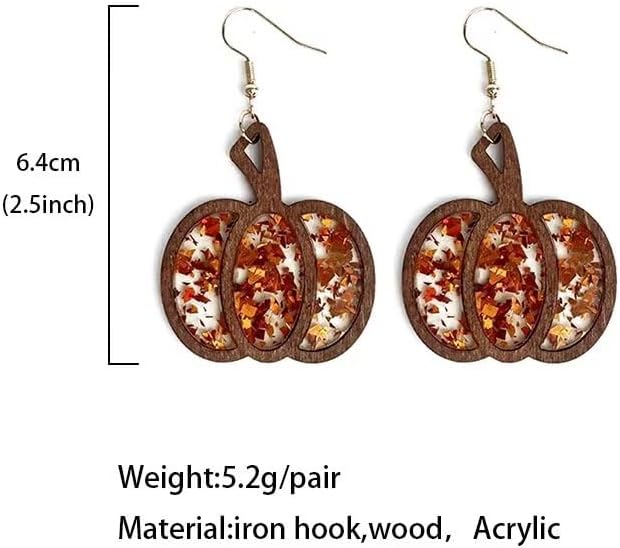 Todu Halloween Earrings For Women Pumpkin Wooden Drop Dangle Leopard Print Leather Earrings Autumn Fall Thanksgiving Day Halloween Jewelry Gifts - Image 2