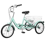 LILYPELLE 16 inch Trike Tricycle for Beginner Riders, Single Speed 3 Wheel Bikes, Low Step Through Three-Wheeled Bicycles with Rear Basket