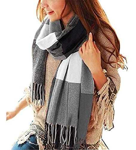 Damen Winter Schal Kariert übergroßer Quadratisch Deckenschal, Karo Tartan Streifen Plaid Muster XXL Oversized Fransen Poncho, Mischfarbe, Einheitsgröße