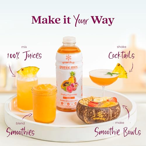 Image of Smartfruit Tropical Harmony + Aloe - 100% Real Fruit Puree with Pineapple, Passion Fruit, Papaya & Guava - Great for Smoothies, Juice, Yogurt, Cocktails, Teas & More - High in Vitamin A & C - 48oz