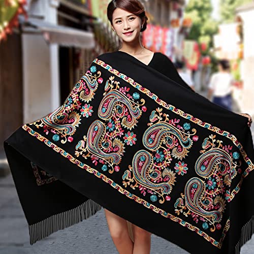 Women's Fashion Long Shawl, Classic Tassel Soft Scarf Retro Hand embroidery Large Blanket Wrap Shawl2