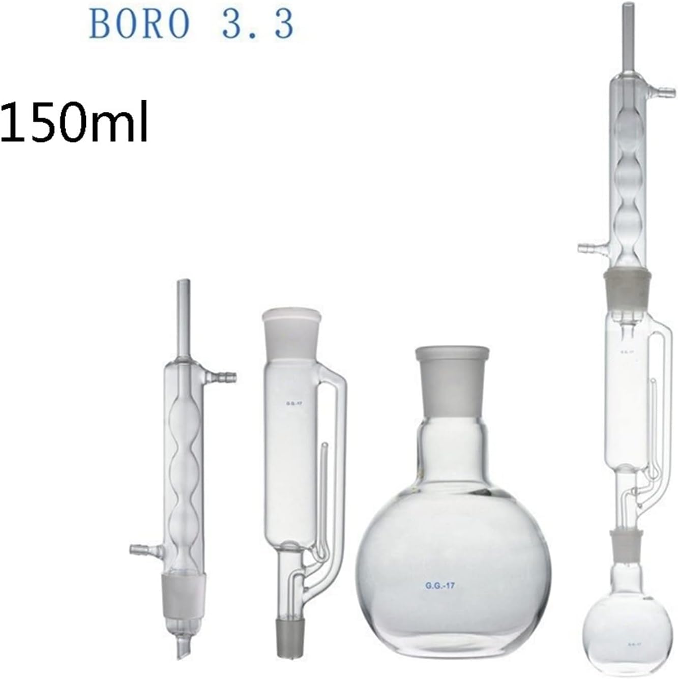 150-ml-Soxhlet-Extraktionsapparat-Set mit Allihn-Kondensator, Soxlet-Extraktor und 150-ml-Flachkolben, anpassbarer Destillationsapparat aus Borosilikatglas 3.3