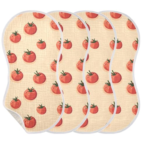 4 Pack Baby Burp Cloths, Soft Absorbent Burping Cloths for Babies, Cotton Milk Spit Up Rags, Large Size for Newborns, Baby Boys and Girls (Red Tomatoes)3
