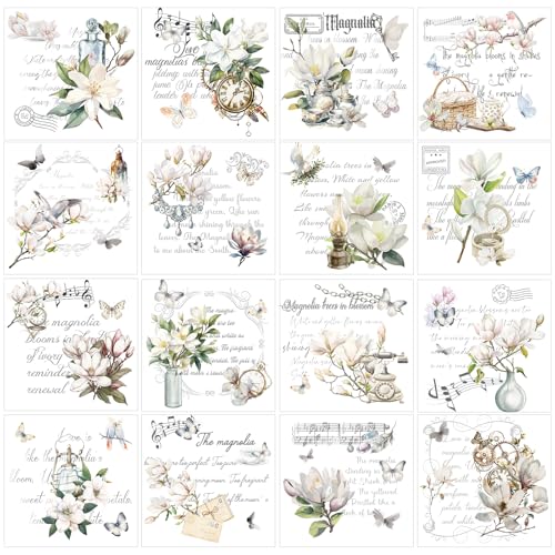 Wxiben 16 Pcs Magnolia Floral Rub on Transfers for Crafts and Furniture