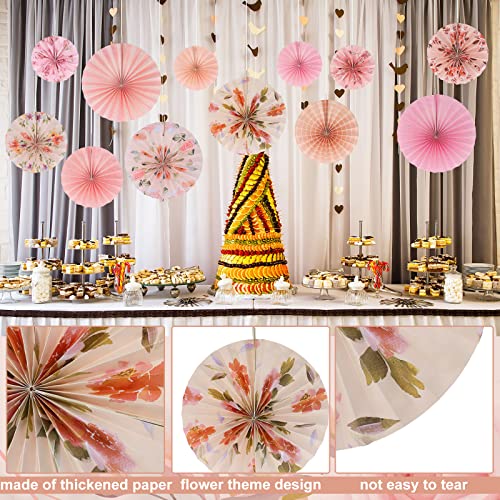Image of Thenshop 12 Pcs Pink Hanging Paper Fans Decoration Wedding Boho Floral Round Paper Fans Vintage Style Ceiling Hanging Flower Decor for Tea Party Wedding Garden Bridal Birthday Events