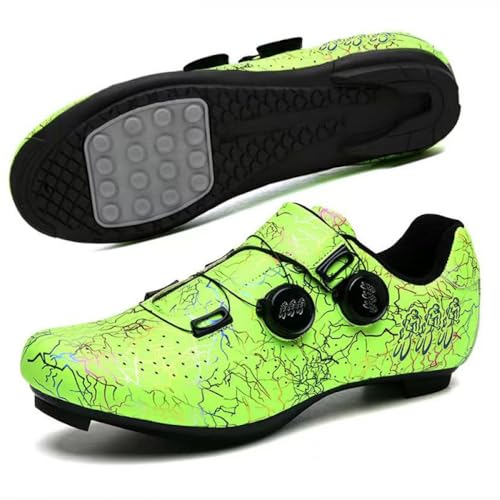 Zapatillas De Ciclismo para Hombre Y Mujer - Zapatillas Transpirables para Bicicleta En Interiores Y Outdoor, Suela Cómodas De Goma Antideslizante, Pedales Planos Sin Bloqueo-Green||Numeric_38