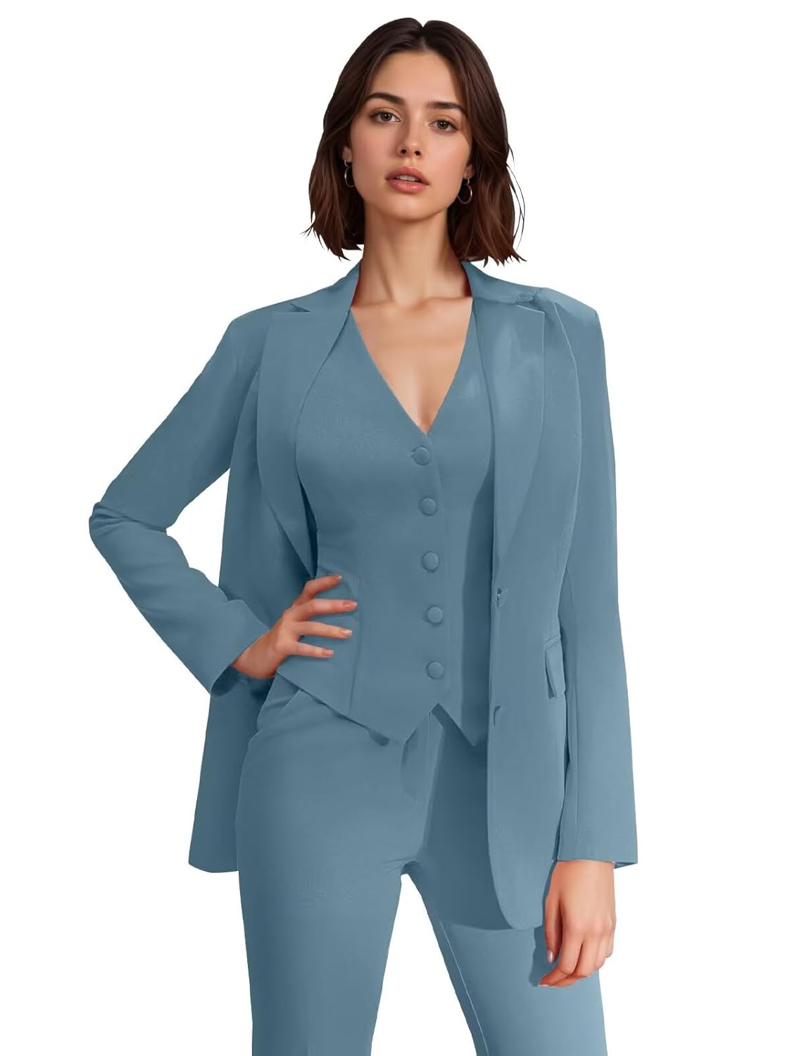 Womens Suit 3 Piece Formal Slim Fit Suits for Women Work BusinessTwo Button Blazer Vest Pant Set Prom