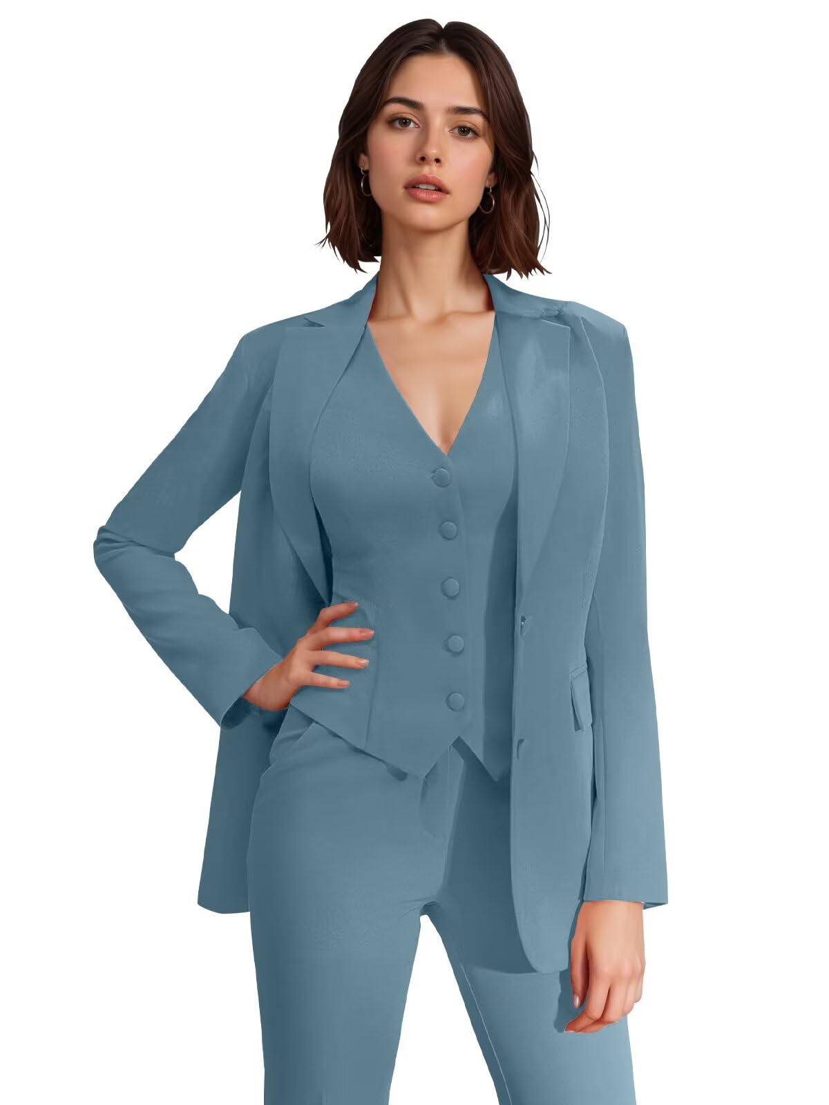 Womens Suit 3 Piece Formal Slim Fit Suits for Women Work BusinessTwo Button Blazer Vest Pant Set Prom