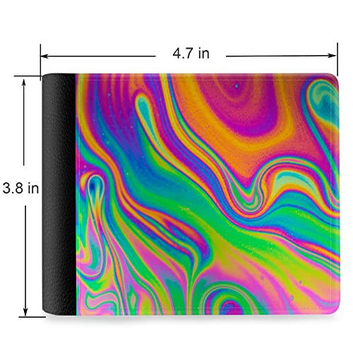 (Psychedelic Trippy Luminous Pattern Front Pocket Slim Bifold Leather Wallet RFID Blocking with ID Window for Men2