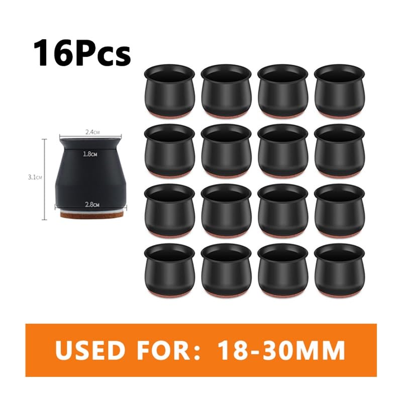 Almohadillas Gruesas for Patas de Muebles silenciosos, 16 Uds., con Fondos de Fieltro y Tapas de Silicona for protección del Suelo(Black-M-16Pcs)