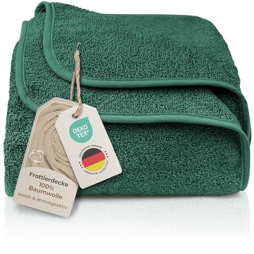 LAYNENBURG Premium Frottee Decke 150x200 cm - 100% Baumwolle - Dünne & Leichte Sommerdecke - Baumwolldecke als Sofa- & Bettdecke - Frottierdecke & Kühlende (Dunkelgrün)