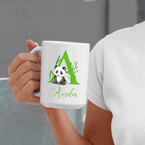 Miniatura 3 de Taza de café con nombre inicial personalizable, regalo de panda para ella, regalo de panda para él, taza de té de panda personalizada con nombre,